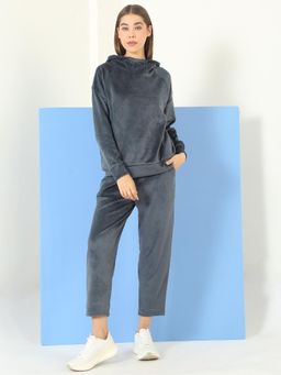 Sweet Dreams - Womens Suede Textured Tracksuit Navy Blue
