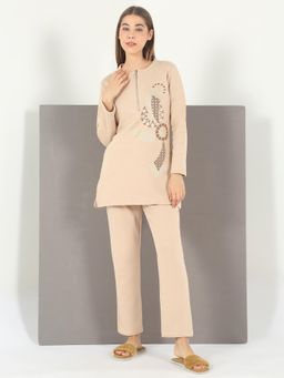 Sweet Dreams - Womens Abstract Printed Nightsuit Grey