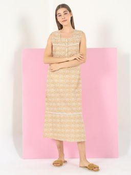 Sweet Dreams - Women Printed Sleeveless Night Dress Beige