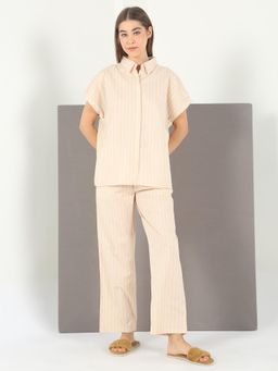 Sweet Dreams - Womens Striped Nightsuit Beige