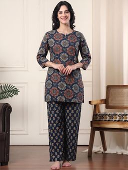 Indreams - Pure Comfort Cotton Night Suit Navy Blue