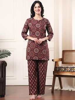 Indreams - Pure Comfort Cotton Night Suit Maroon