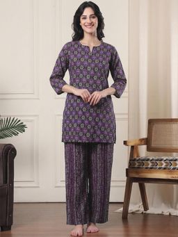 Indreams - Pure Comfort Cotton Night Suit Purple