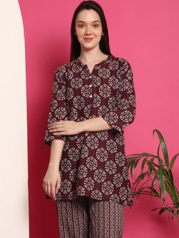 Indreams - Summer Cotton Woven Kurti Brown