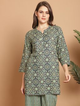 Indreams - Summer Cotton Woven Kurti Green