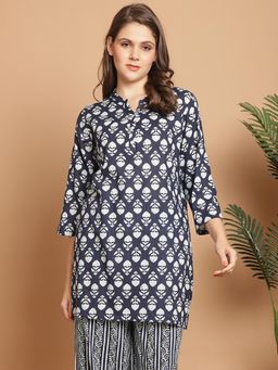 Indreams - Summer Cotton Woven Kurti Navy Blue