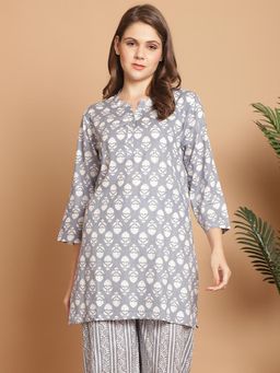 Indreams - Summer Cotton Woven Kurti Grey