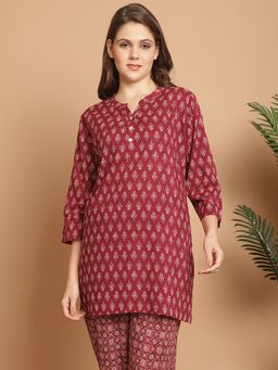 Indreams - Summer Cotton Woven Kurti Red