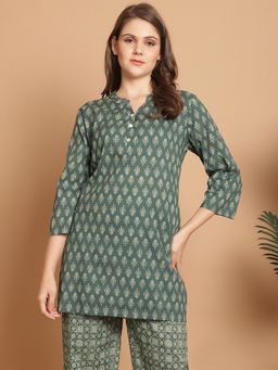 Indreams - Summer Cotton Woven Kurti Green
