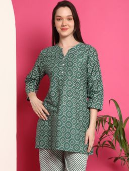 Indreams - Summer Cotton Woven Kurti Green