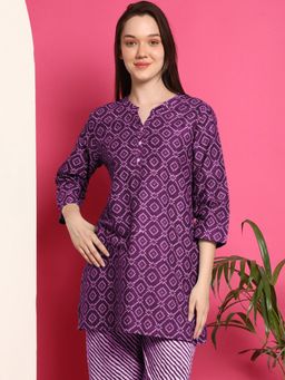 Indreams - Summer Cotton Woven Kurti Purple