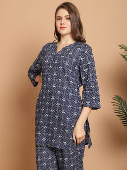 Indreams - Summer Cotton Woven Kurti Blue