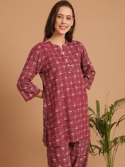 Indreams - Summer Cotton Woven Kurti Red