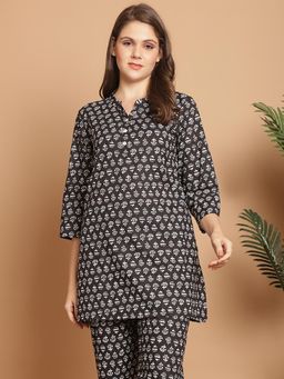 Indreams - Summer Cotton Woven Kurti Black
