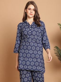 Indreams - Summer Cotton Woven Kurti Blue