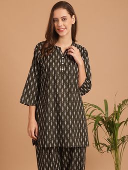 Indreams - Summer Cotton Woven Kurti Olive