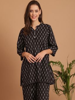 Indreams - Summer Cotton Woven Kurti Black
