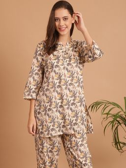 Indreams - Summer Cotton Woven Kurti Beige