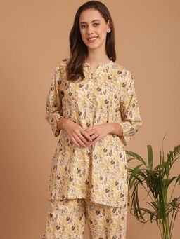 Indreams - Summer Cotton Woven Kurti Yellow
