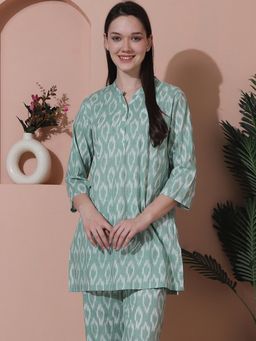 Indreams - Summer Cotton Woven Kurti Green