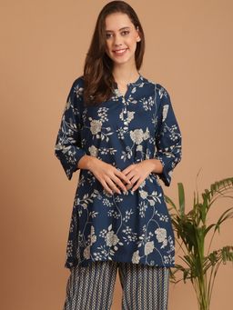 Indreams - Summer Cotton Woven Kurti Blue