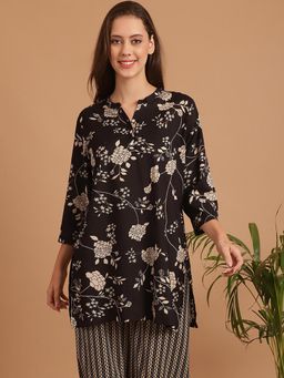 Indreams - Summer Cotton Woven Kurti Black