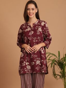 Indreams - Summer Cotton Woven Kurti Red