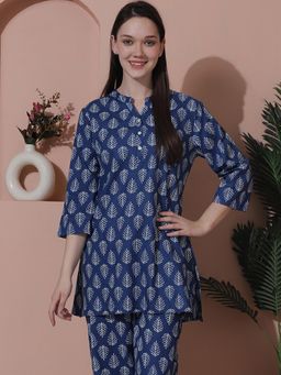 Indreams - Summer Cotton Woven Kurti Blue