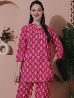 Indreams - Summer Cotton Woven Kurti Pink