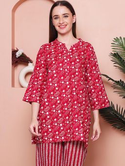 Indreams - Summer Cotton Woven Kurti Pink