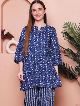 Indreams - Summer Cotton Woven Kurti Blue