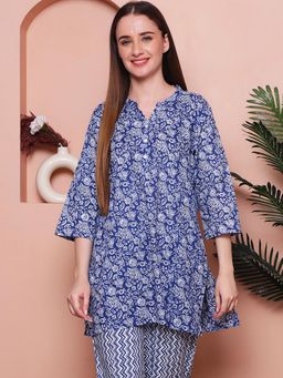 Indreams - Summer Cotton Woven Kurti Blue