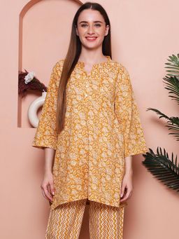 Indreams - Summer Cotton Woven Kurti Yellow