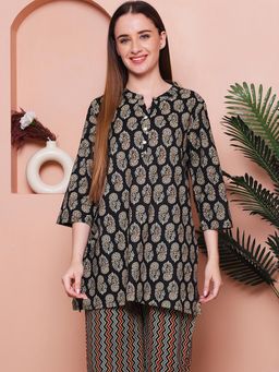Indreams - Summer Cotton Woven Kurti Black