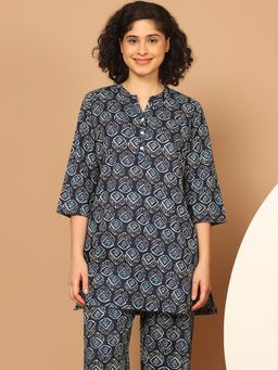 Indreams - Summer Cotton Woven Kurti Navy Blue