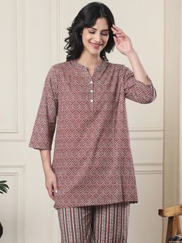 Indreams - Summer Cotton Woven Kurti Maroon
