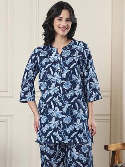 Indreams - Summer Cotton Woven Kurti Navy Blue