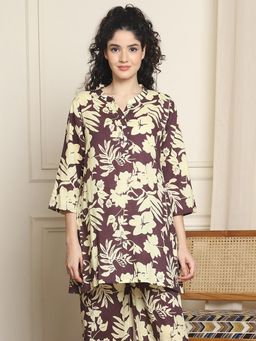 Indreams - Summer Cotton Woven Kurti Brown
