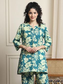 Indreams - Summer Cotton Woven Kurti Green