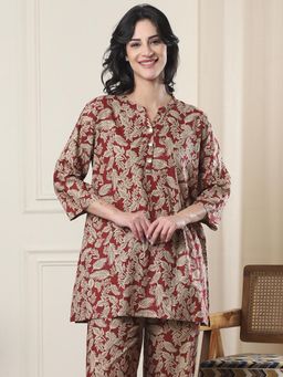 Indreams - Summer Cotton Woven Kurti Maroon