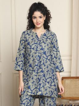 Indreams - Summer Cotton Woven Kurti Blue