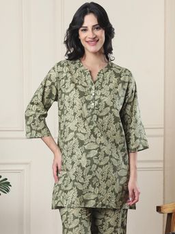 Indreams - Summer Cotton Woven Kurti Green