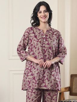 Indreams - Summer Cotton Woven Kurti Purple