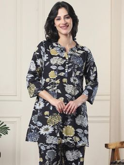 Indreams - Summer Cotton Woven Kurti Black