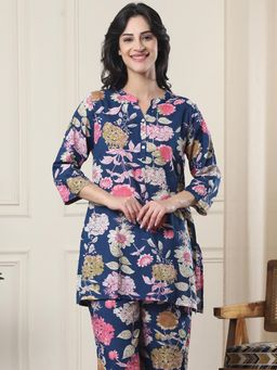 Indreams - Summer Cotton Woven Kurti Blue