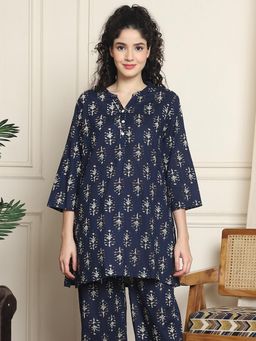 Indreams - Summer Cotton Woven Kurti Navy Blue
