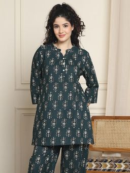 Indreams - Summer Cotton Woven Kurti Green