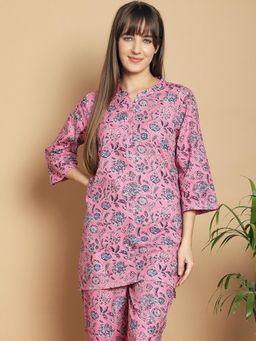 Indreams - Summer Cotton Woven Kurti Pink