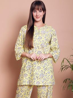 Indreams - Summer Cotton Woven Kurti Yellow