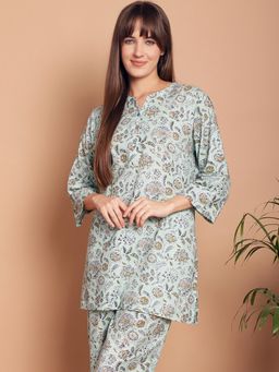 Indreams - Summer Cotton Woven Kurti Green